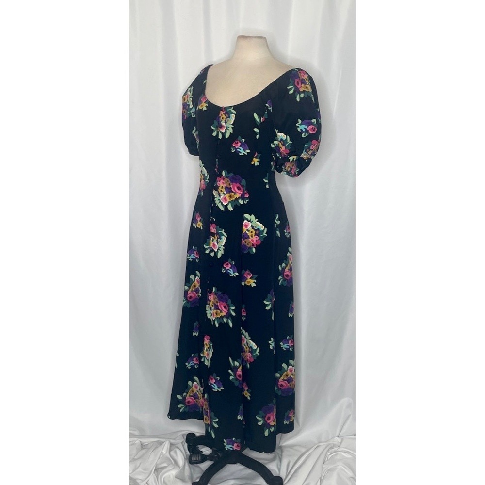 Betsey Johnson Black Floral Puff Sleeve Midi Dress - Picture 5 of 13
